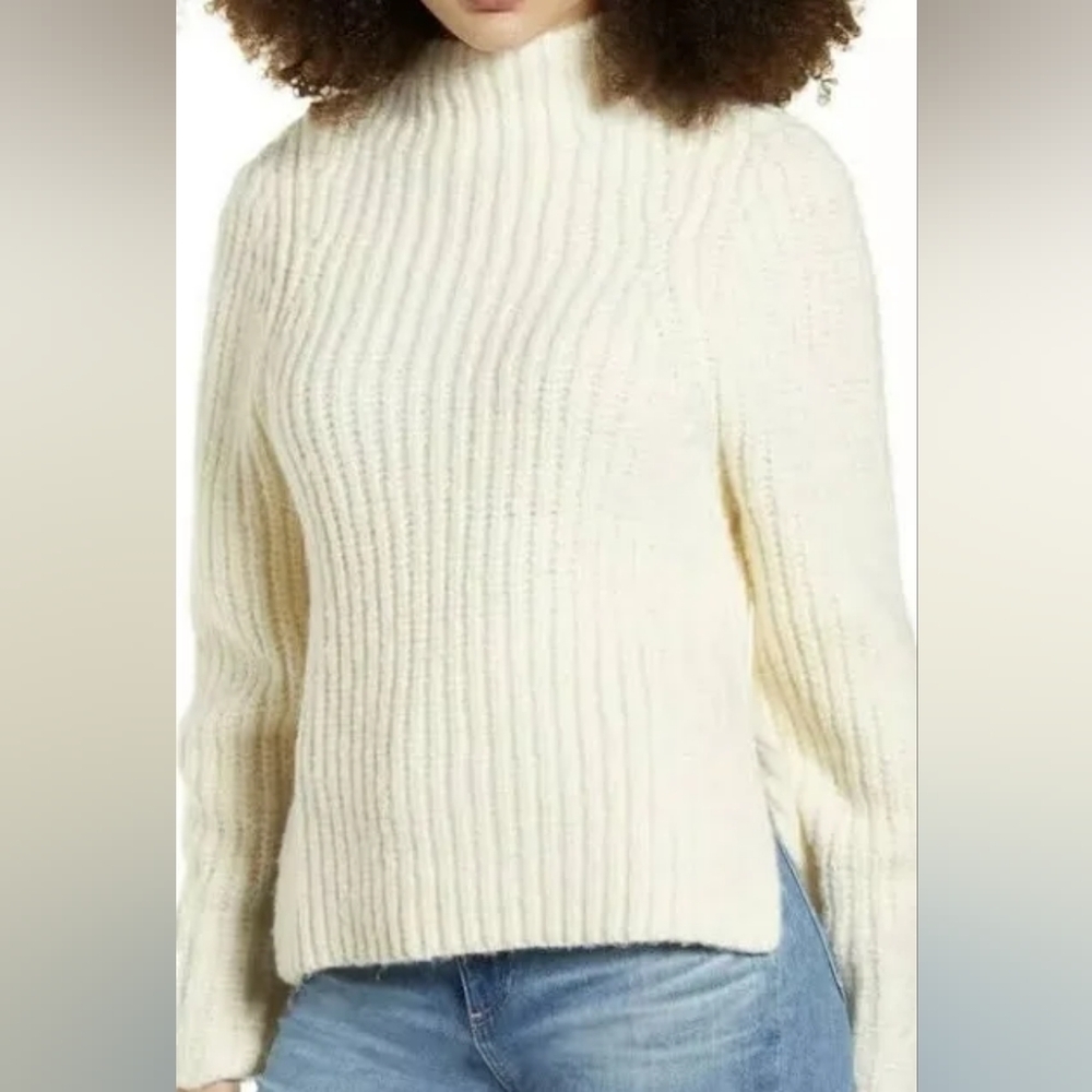 Leith Mockneck White Chunky Knit Sweater